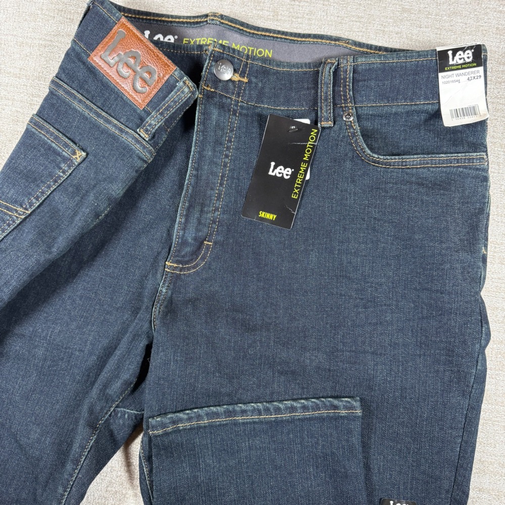 NEW Lee Skinny Jeans Mens 42/29 Blue Extreme Motion Night Wanderer Stretch